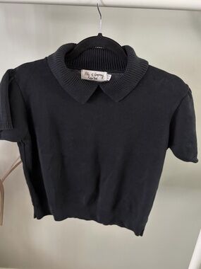 BKG & Company Black Ribbed Polo-Collar Knit Top- one size